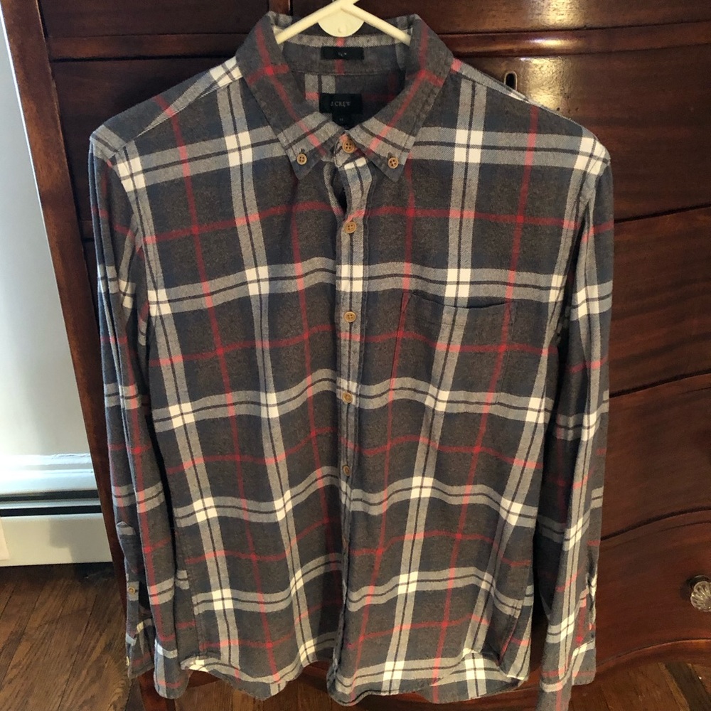 J. Crew Gray and Red Plaid Casual Button Down Shirt